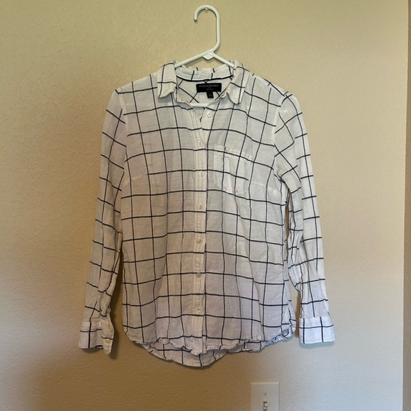 Banana Republic Linen Blend Checkered Grid Plaid Button Down Blouse - Picture 1 of 10